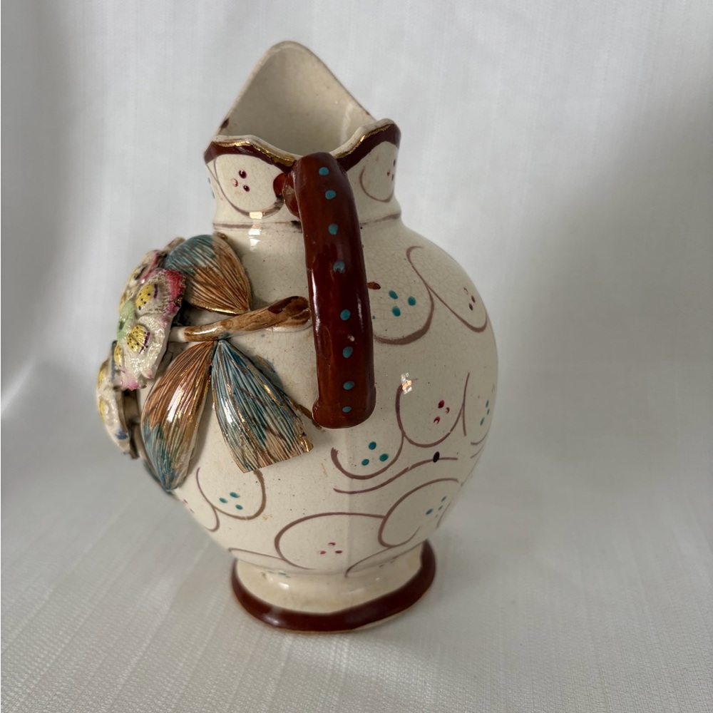 Vintage England Floral Art Pottery Pitcher Vase Damaged(F116)✨